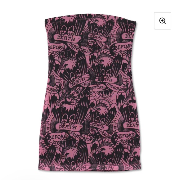 💀Ed Hardy “DEATH BEFORE DISHONOR “Logo Tube Top Dress - Y2K Size -Large - Picture 4 of 9